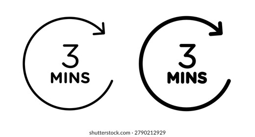 3 minutes icon thin line and clipart style vector set