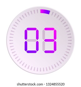 The 3 minutes, stopwatch vector icon, digital timer. Vector digital count down circle board with circle time pie diagram. Watch outline style design, designed for web and app.