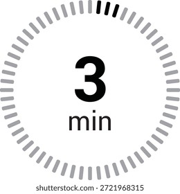 Temporizador de 3 minutos cronómetro o Vector de icono de cuenta regresiva aislado sobre fondo blanco