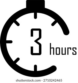 3 Minutes timers clock. Time measure. Chronometer vector icon black isolated on white background.