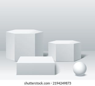 3 plataformas de simulación para la presentación de productos sobre fondo blanco