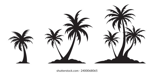 3 model palm tree silhouette vector isolated white background icon beach leaves pattern for logo icon poster banner 