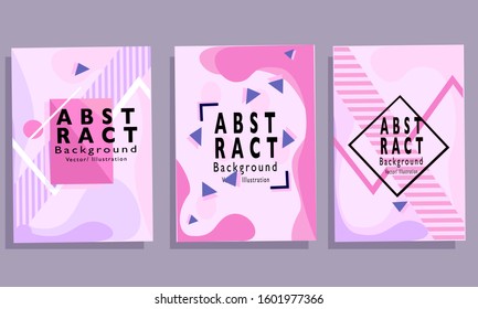 3 Modern Abstract Pattern texture . Flat cartoon vector design of geometric shapes, line, square, rectangular and triangle. Gradient colorful liquid backgrounds.