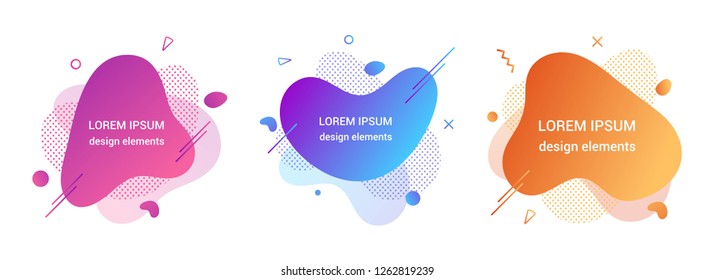 3 Modern liquid abstract element graphic gradient flat style design fluid vector colorful illustration set banner simple shape template for logo, presentation, flyer, isolated on white background. svg