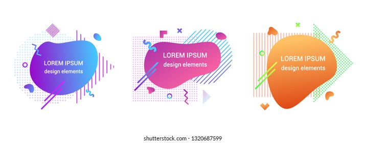 3 Modern liquid abstract element shape gradient memphis style design fluid vector colorful illustration banner set simple shape template for presentation, flyer, brochure isolated on white background.