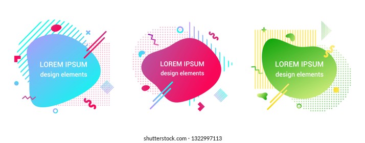 3 Modern liquid abstract element shape gradient memphis style design fluid vector colorful illustration banner set simple shape template for presentation, flyer, brochure isolated on white background.