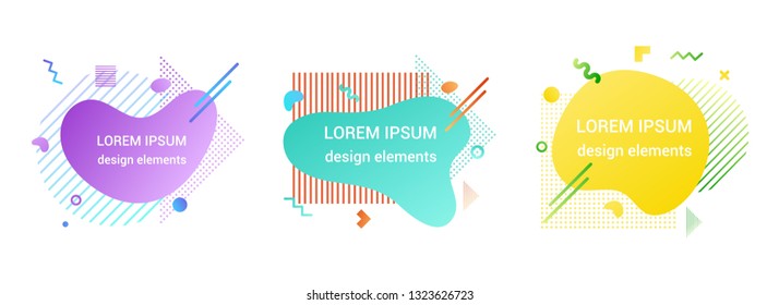 3 Modern liquid abstract element shape gradient memphis style design fluid vector colorful illustration banner set simple shape template for presentation, flyer, brochure isolated on white background.