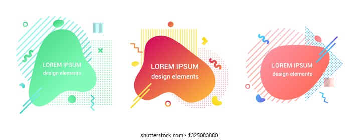 3 Modern liquid abstract element shape gradient memphis style design fluid vector colorful illustration banner set simple shape template for presentation, flyer, brochure isolated on white background.