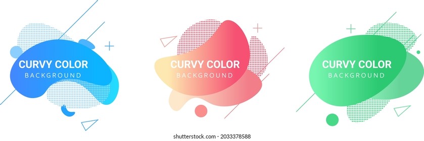 3 Moderno líquido elemento abstracto gradiente gráfico diseño de estilo plano fluido colores pastel ilustración vectorial conjunto banner simple plantilla de forma para presentación, volante, aislado en fondo blanco.