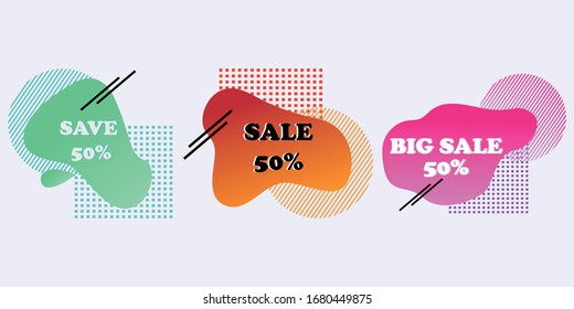 3 Modern liquid abstract special offer price sign 50% off DISCOUNT set.