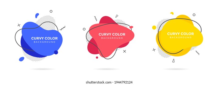 3 Modern liquid irregular amoeba blob shape abstract elements graphic flat style design fluid vector illustration