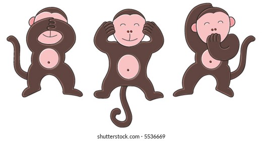 3 monkey with no see, no hear and no talk.