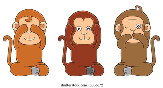 3 monkey with no see, no hear and no talk.