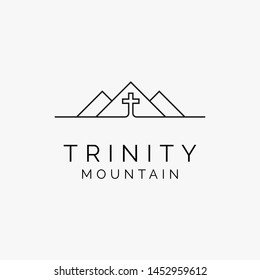 3 monoline mountains with the cross in the middle logo design