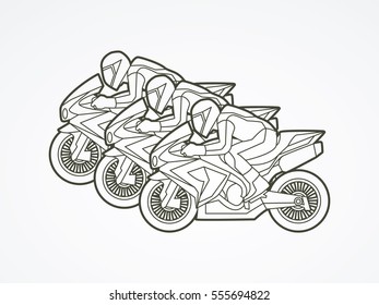 3 Motorcycles racing side view designed using outline graphic vector.