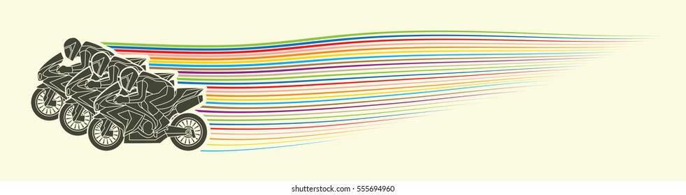 3 Motorcycles racing side view with line movement graphic vector.