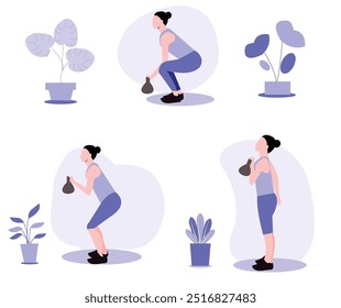 3 movimentos menina vetor treino ilustração.