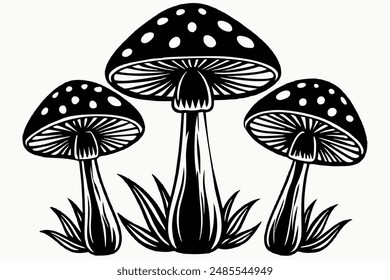 3 mushrooms in a clearing silhouette