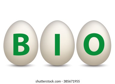 3 natural eggs with text Bio. Eps 10 vector file.