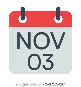 3 November Calendar Icon, Isolated Vector Calendar Icon.