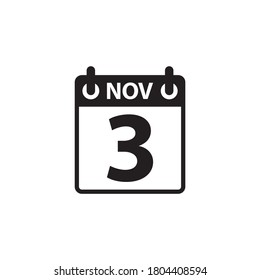 3 november calendar icon vector isolated on white background