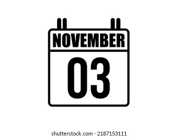 3 November calendar. Simple calendar page for the month of November. Black vector on white background.