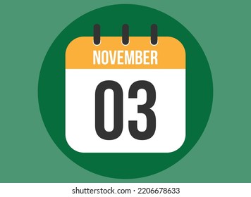 3 November green calendar vector. Calendar november with circle in background clear.