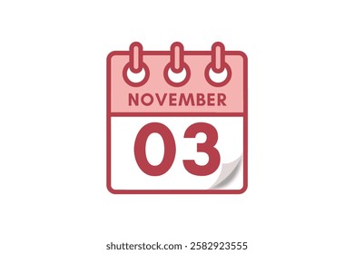 3 November month single day vector, illustration, calendar with maroon, rose and white color background calendar November 3