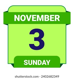 3 November, Sunday. Date template. Useful design for calendar or event promotion. Vector illustration EPS 10 File. Isolated on white background. 