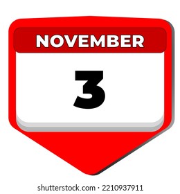 3 November vector icon calendar day. 3 date of November. Third day of November. 3rd date number. 3 day calendar. Three date. Panama Independence. Vector illustration