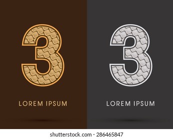 3 Number, Abstract Font, Text, Typography, concept  luxury gold and silver pattern, graphic vector