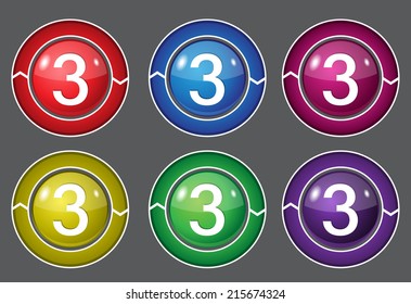 3 Number Circular Vector Colorful Web Icon Set Button
