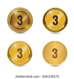 3 Number Circular Vector Gold Web Icon Button Set