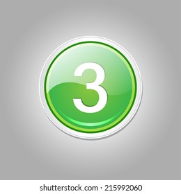3 Number Circular Vector Green Web Icon Button