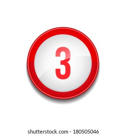 3 Number Circular Vector Red Web Icon Button