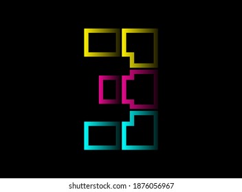 3 number cmyk color vector desing logo. Dynamic split blue, pink, yellow color on black background. For social media,design elements, creative poster, web template and more