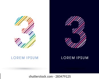 3 Number ,Colorful font designed using zigzag line, graphic vector.