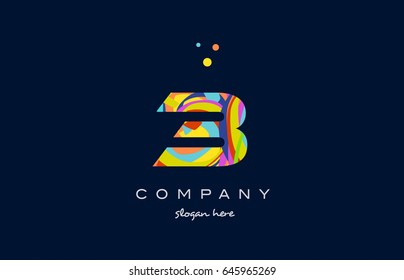 3 number digit numeral logo colored colorful rainbow acrylic modern creative vector icon design template