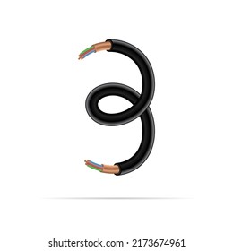 3 number electric cable design. Vector realistic font for logo, app logo, creative template etc.