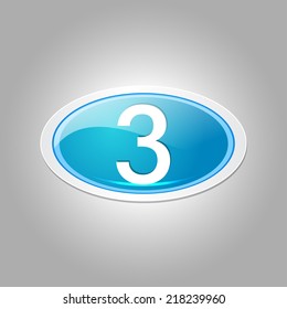 3 Number Elliptical Vector Blue Web Icon Button