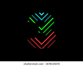 3 number font logo with rgb color. Dynamic split red, green, blue color on black background. For social media,design elements, creative poster, brand label and more