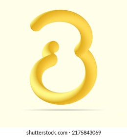 3 number gold color bright logo. Vector shinny isolated font for headline, bright template, logo, app logo and more