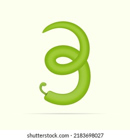 3 number green chili peppers design. Vector vegetable font for healthy and vegan design, nature template, vegetable logo and more