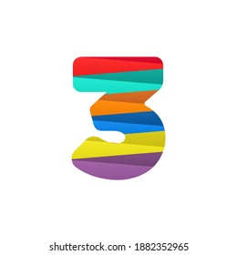 3 number logo with colorful diagonal lines. For brand label, Colorful Anniversary Celebration, creative poster and icon, multimedia ads and more