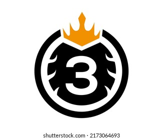 3 number Logo With Round and Crown Shape Black and White Color