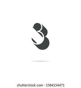 3 number logo shadow digit design vector