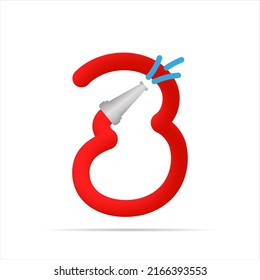 3 number made by red fire hose. Isolated bright vector typeface, app logo, creative design, and more