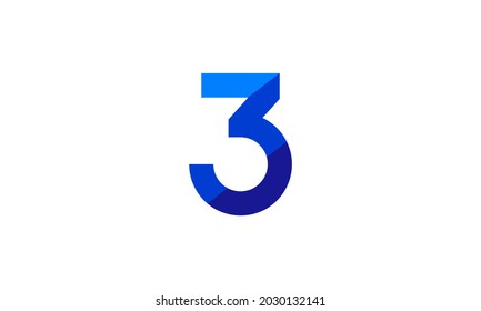 3 Number Modern Flat Blue Logo