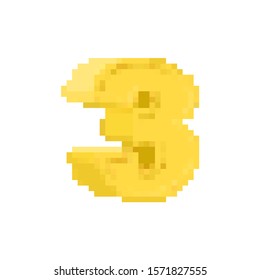 3 number pixel art. cartoon font. 8 bit Three numeral Children alphabet. Pixelate vector illustration