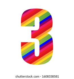 3 Number Rainbow Style Numeral Digit. Colorful Number Vector Illustration Design Isolated on White Background.